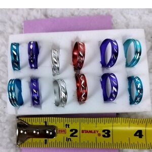 Etched Aluminum Band Ring Set Multicolor Lightweight Accent 5pc
